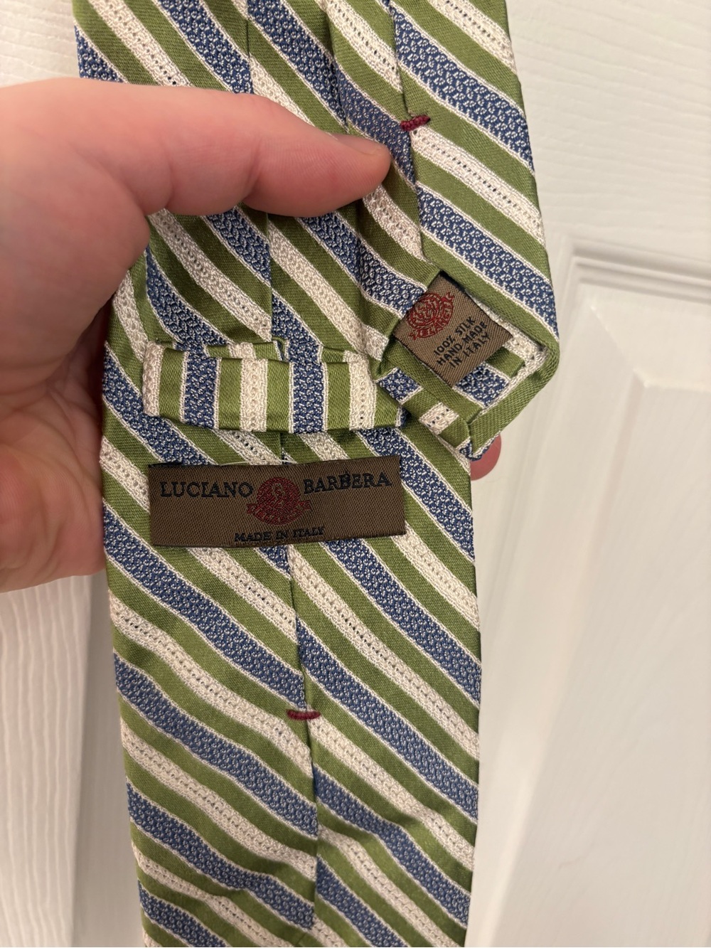 Luciano Barbera Green Striped Silk Tie - Picture 2 of 4